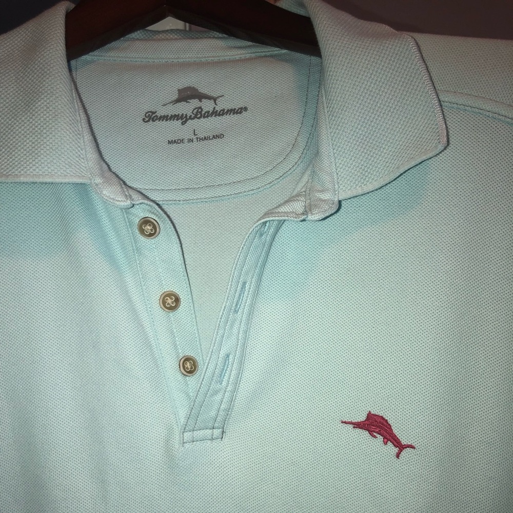 Tommy Bahama Polo  Large Aqua Blue Purple Marlin
